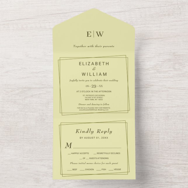 Invitation Tout En Un Elegant Frame on Celestial Yellow Monogram Wedding (À l'intérieur)