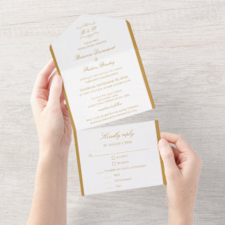 Invitation Tout En Un Elegant Gold Calligraphy Script Monogram Wedding