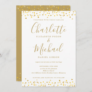 Invitation Tout en un élégant Gold Hearts Confetti Mariage