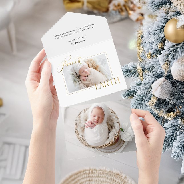 Invitation Tout En Un Elegant Gold Peace on Earth Photo (Créateur téléchargé)