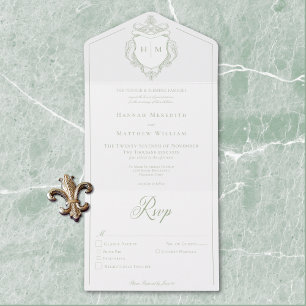 Invitation Tout En Un Élégant Green Chinoiserie Bird Crest Mariage