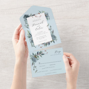 Invitation Tout En Un Elégant jardin botanique Dusty Blue Navy