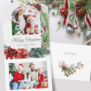 Invitation Tout En Un Elégant Joyeux Noël Botanique Arc Photo