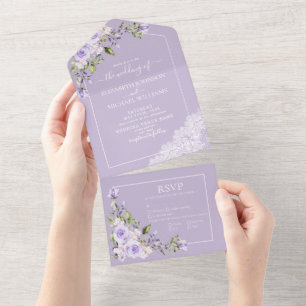 Invitation Tout En Un Élégant Lavande Lavande Rustique Mariage dentelle