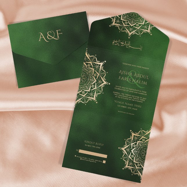 Invitation Tout En Un Elégant mandala islamique orné Emerald Arabic (Créateur téléchargé)