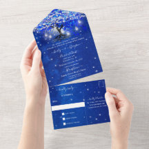 Élégant Mariage Arbre à Feuilles en Cœur Bleu Roya