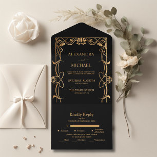 Invitation Tout En Un Élégant Mariage Art Nouveau
