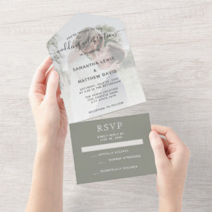 Invitation Tout En Un Élégant Mariage bohème rustique Sage Green