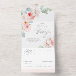 Invitation Tout En Un Élégant Mariage Boho Fleurs Roses Douces