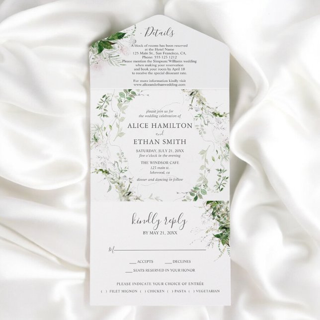Invitation Tout En Un Élégant Mariage Budget Verdure Foliage (Créateur téléchargé)