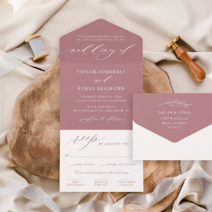 Invitation Tout En Un Élégant mariage calligraphié rose poussiéreuse