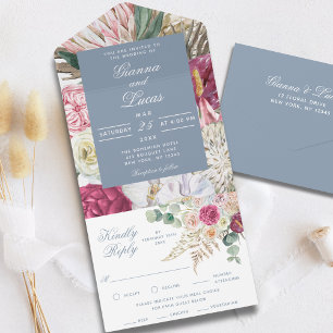 Invitation Tout En Un Elégant Mariage campagnard floral Boho aquarelle
