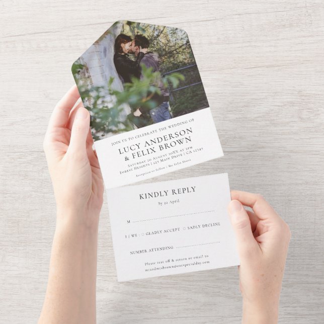 Invitation Tout En Un Élégant Mariage chic | RSVP moderne minimaliste (Déchirure)
