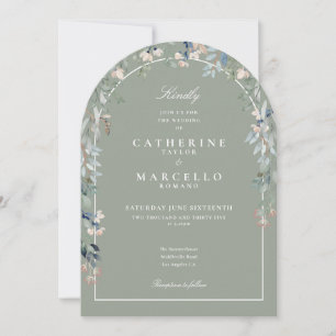 Invitation Tout en un élégant Mariage d'arche fleurie verte S