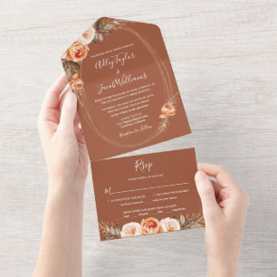 Invitation Tout En Un Élégant Mariage de automne floral en terre cuite B