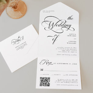Invitation Tout En Un Élégant Mariage de calligraphie classique noir et