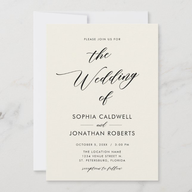 Invitation Tout en un élégant Mariage de calligraphie noire (Devant)
