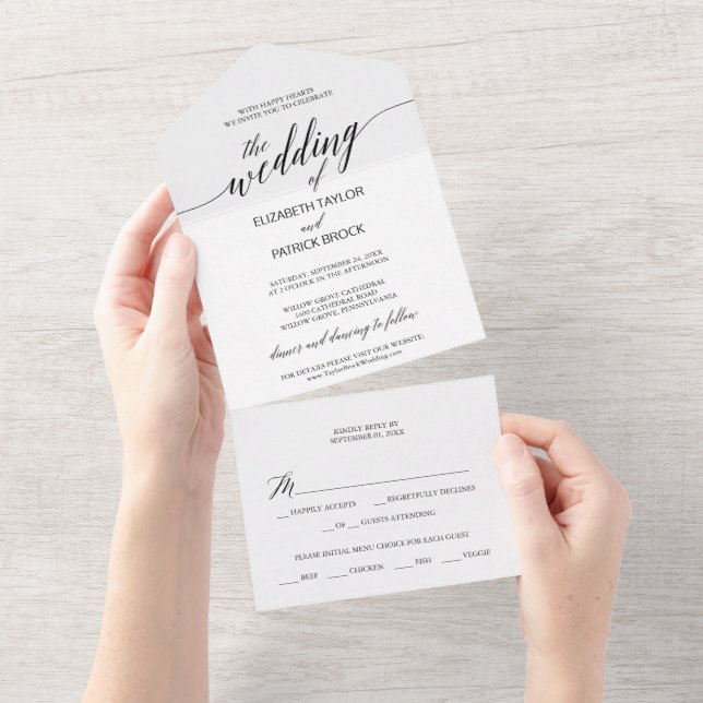 Invitation Tout En Un Élégant Mariage de calligraphie noire (Déchirure)