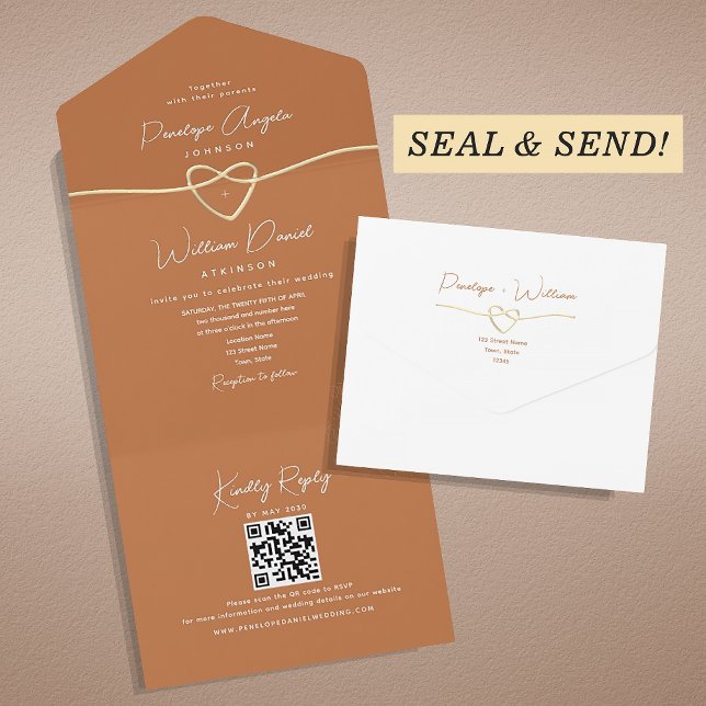Invitation Tout En Un Élégant Mariage de code QR orange (Créateur téléchargé)