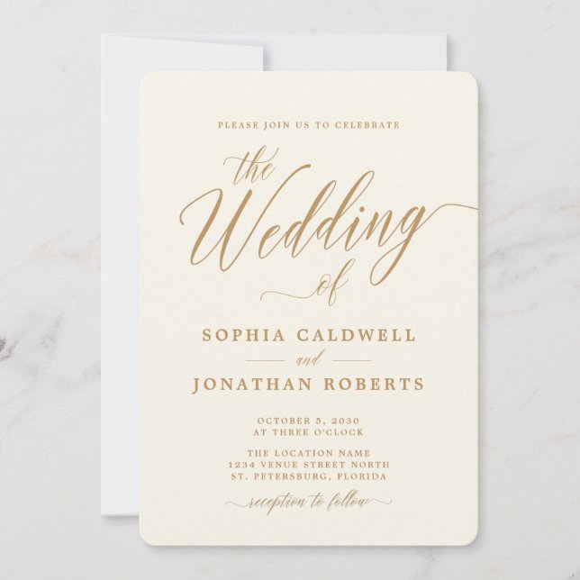Invitation Tout en un Élégant Mariage de crème de calligraphi (Devant)