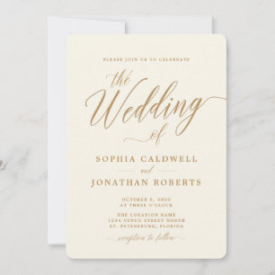 Invitation Tout en un Élégant Mariage de crème de calligraphi