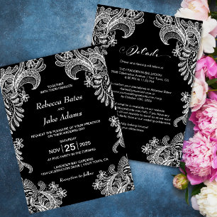 Invitation Tout en un élégant Mariage de dentelle noir et bla