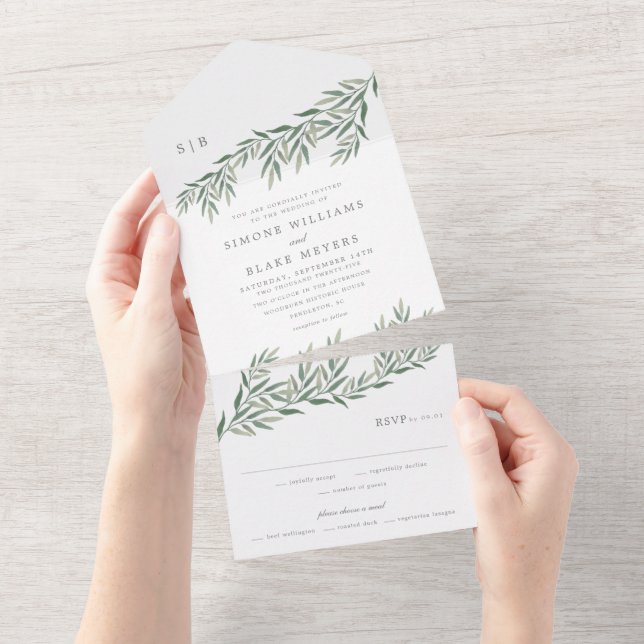 Invitation Tout En Un Élégant Mariage de feuillage de verdure (Déchirure)