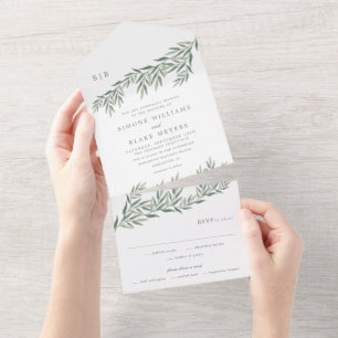 Invitation Tout En Un Élégant Mariage de feuillage de verdure