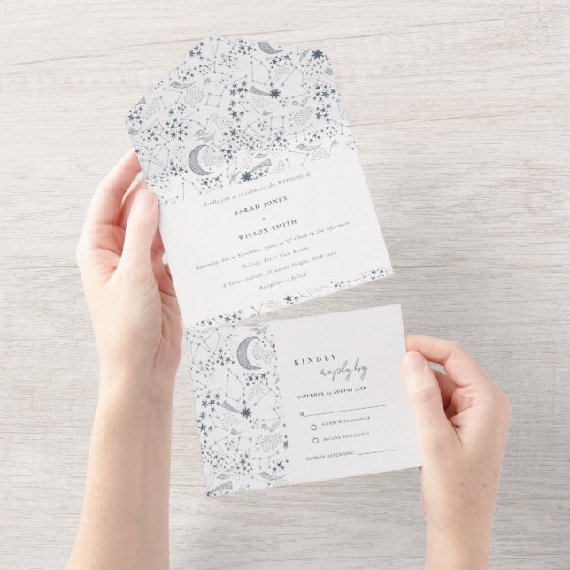 Invitation Tout En Un Élégant Mariage de la Lune de nuit étoilée de la M (Déchirure)