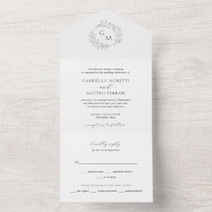 Invitation Tout En Un Élégant Mariage de monogramme botanique