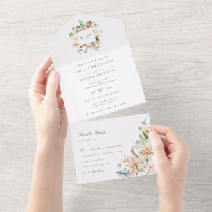 Invitation Tout En Un Elégant Mariage de monogramme floral moderne aquar