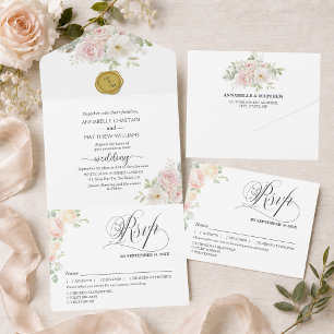 Invitation Tout En Un Élégant mariage de roses blush soft