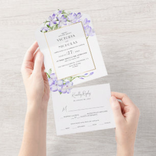 Invitation Tout En Un Élégant Mariage de Wisteria verte et violette