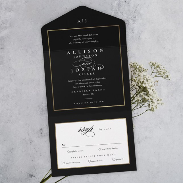 Invitation Tout En Un Élégant Mariage d'or Monogram (Créateur téléchargé)