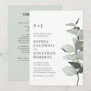 Invitation Tout en un Elégant Mariage Eucalyptus Aquarelle