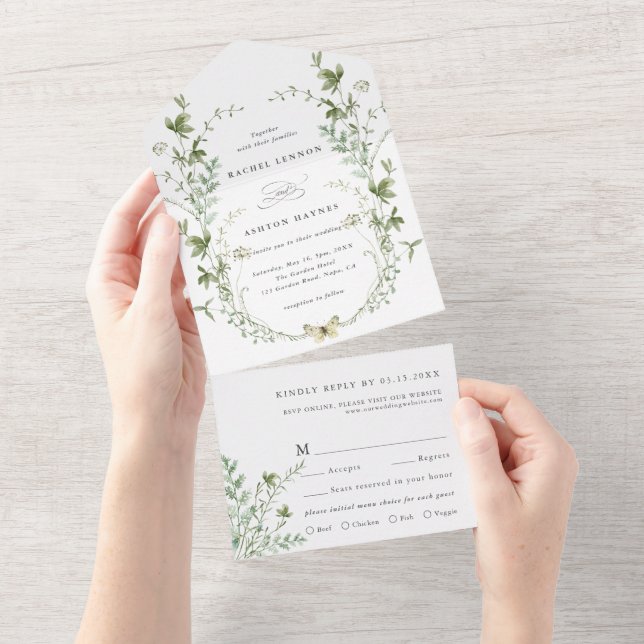 Invitation Tout En Un Elégant Mariage Fleur sauvage aquarelle (Déchirure)