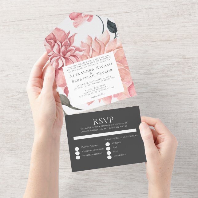 Invitation Tout En Un Elégant Mariage floral aquarelle (Déchirure)