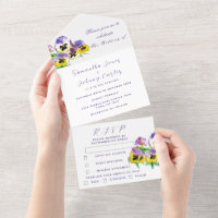 Élégant mariage floral aux pensées à l'aquarelle