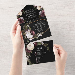 Invitation Tout En Un Élégant Mariage floral de Bourgogne et rose