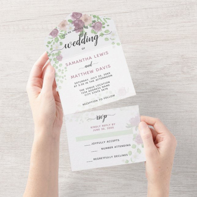 Invitation Tout En Un Élégant Mariage floral de printemps (Déchirure)