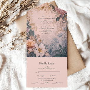 Invitation Tout En Un Elégant Mariage floral rose clair