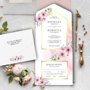 Invitation Tout En Un Elégant Mariage floral rose pâle