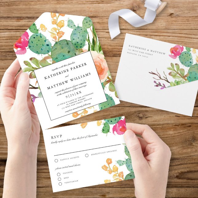 Invitation Tout En Un Elégant Mariage Floral Succulent (Créateur téléchargé)