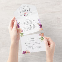 Élégant Mariage floral violet avec RSVP perforé