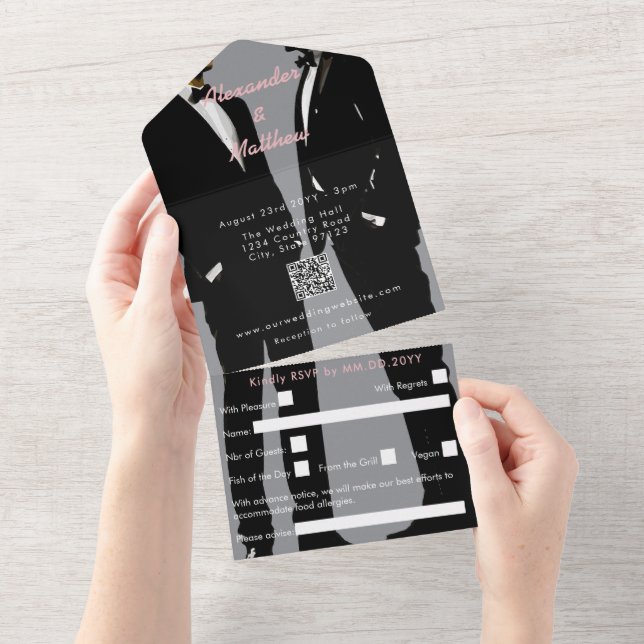 Invitation Tout En Un Elégant Mariage gay moderne (Déchirure)