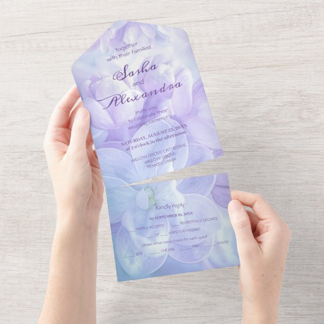 Invitation Tout En Un Élégant Mariage Lilac violet clair (Déchirure)