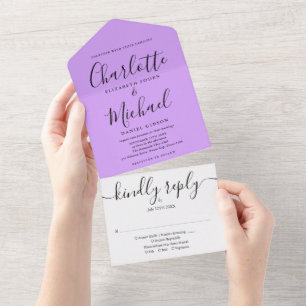 Invitation Tout En Un Élégant Mariage minimaliste Lavender Lilac Script