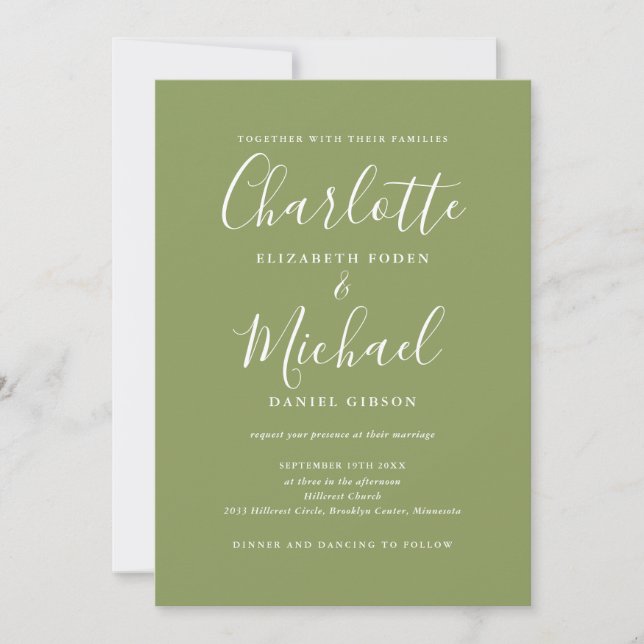Invitation Tout en un élégant Mariage moderne Moss Green (Devant)