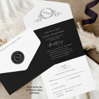 Élégant Mariage Monogramme noir et blanc avec RSVP
