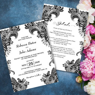 Invitation Tout en un élégant Mariage noir blanc dentelle